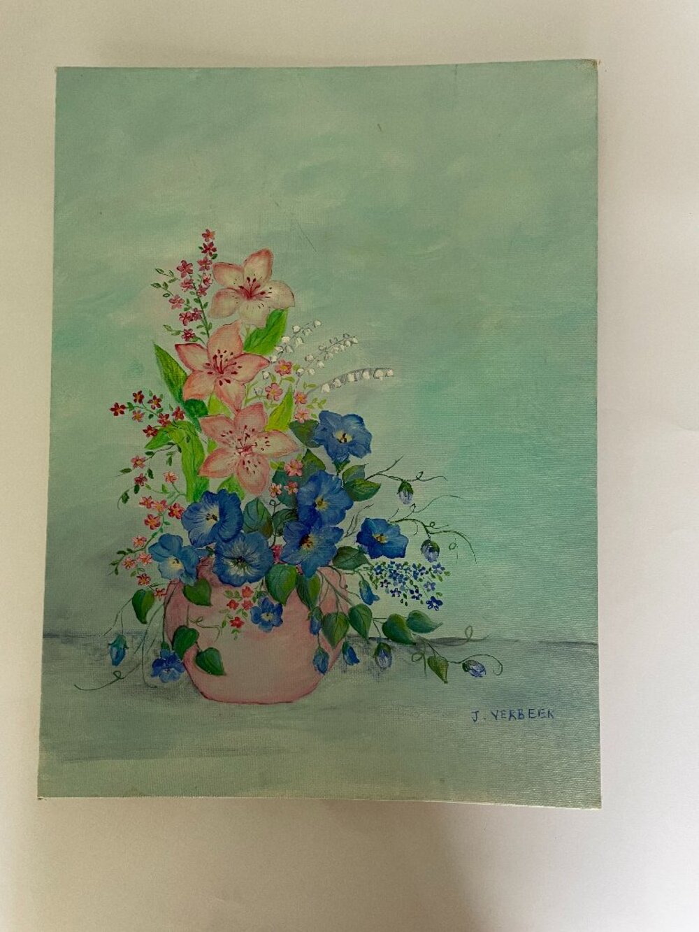Original art painting on Canvas board signed floral flowers in vase